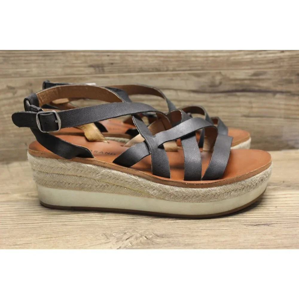 Lucky‎ Brand women's Jasmei strappy leather espadrille wedge sandals 7.5M